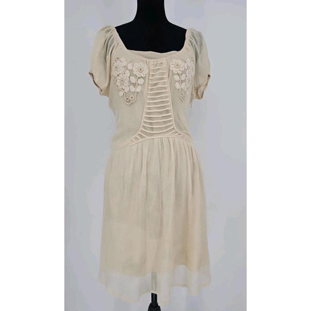Juicy Couture Women's Porcelain Dress Small Embroidered Cotton Mesh Dress